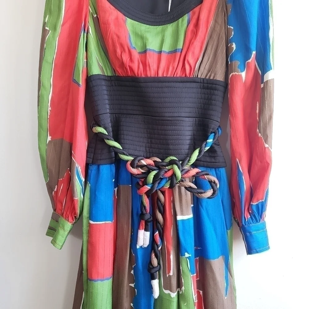 New Tory Burch Tie Waist Painted Geo SS20 Runway Dress NWT Size 2